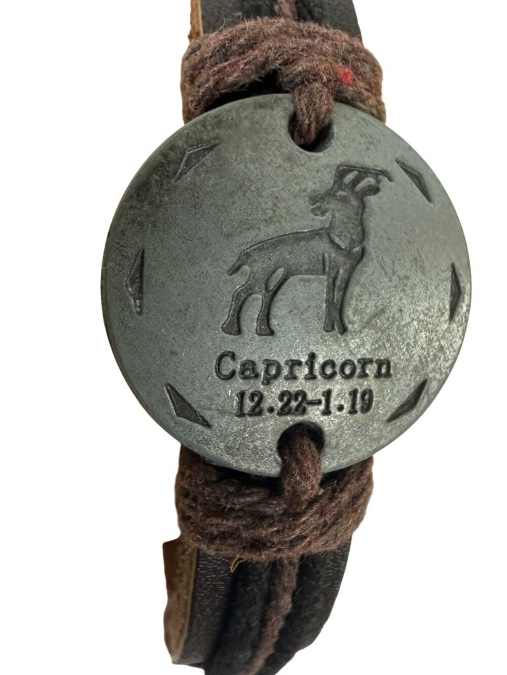 Capricorn Zodiac Leather Bracelet Adjustable Cord Metal Charm Goat Boho Hippie